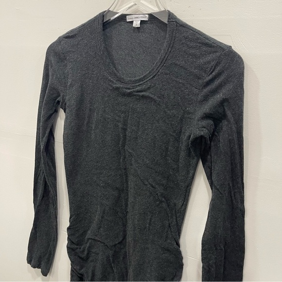 James Perse Long Sleeve Ruched Size Round Neck Wrap Front Dress Grey Size 2 - Picture 3 of 10